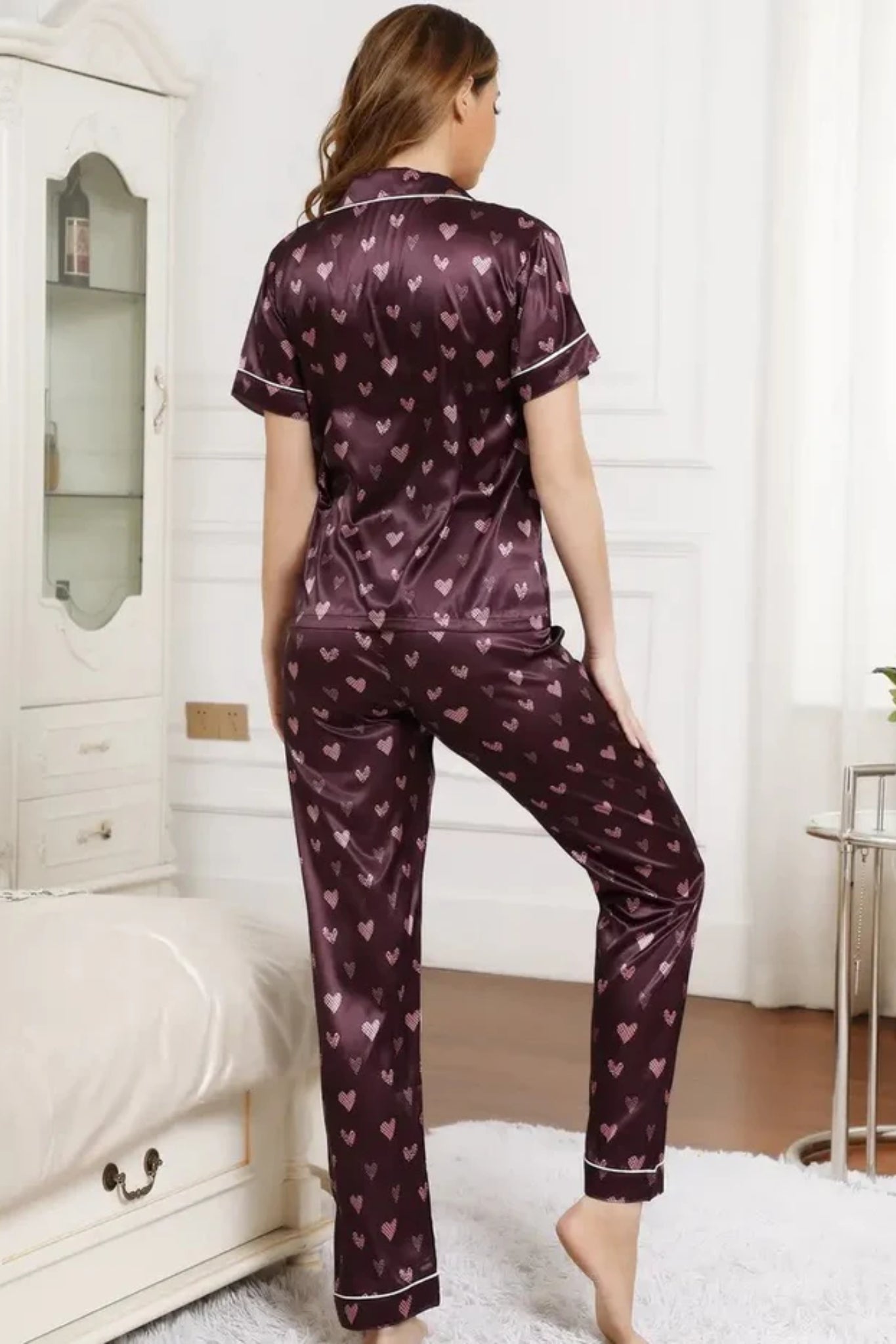 Wine Heart Printed Beautiful Night Suit