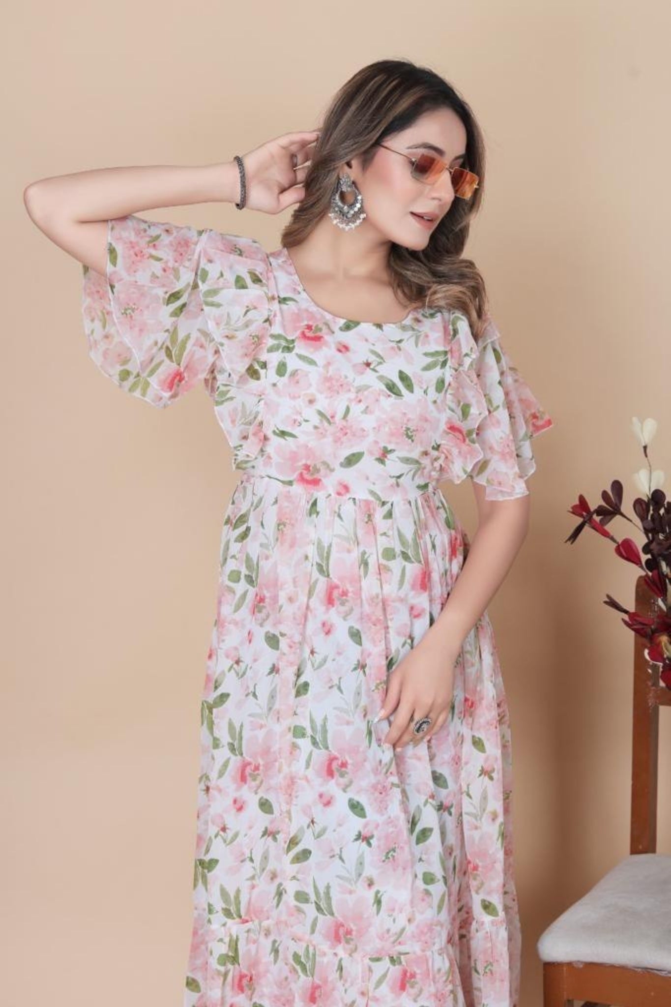 Flower Pink Long Maxi Dress