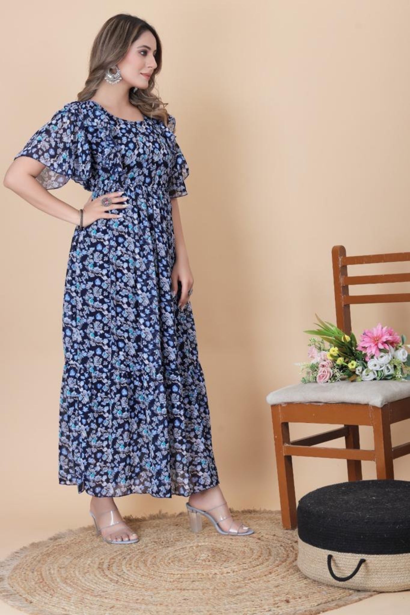 Blue Stylish Long Maxi Dress