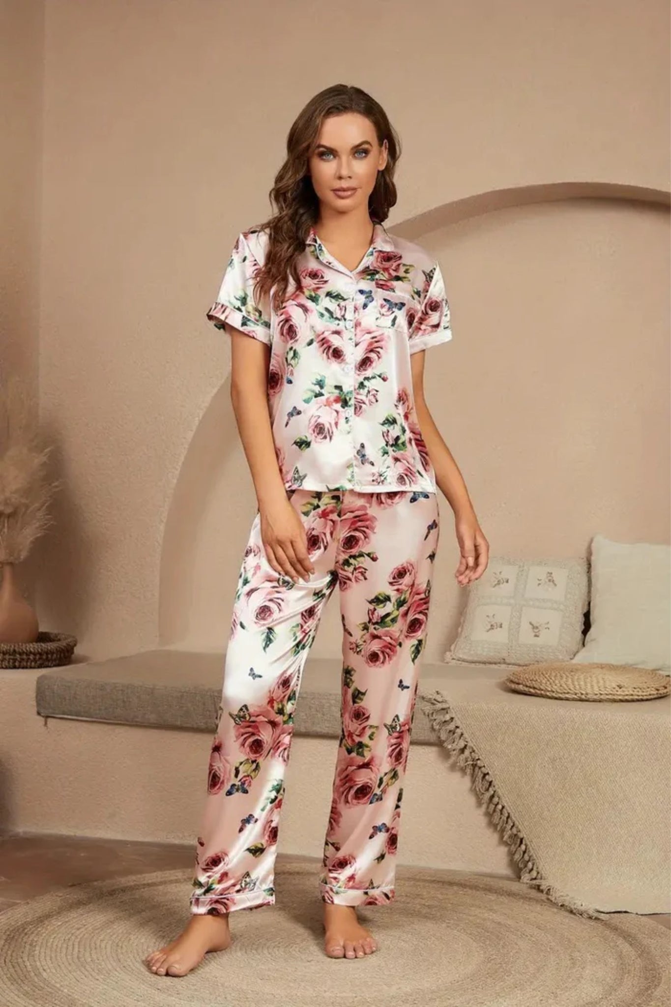 Light Pink Floral Printed Flower Designer Night Suit